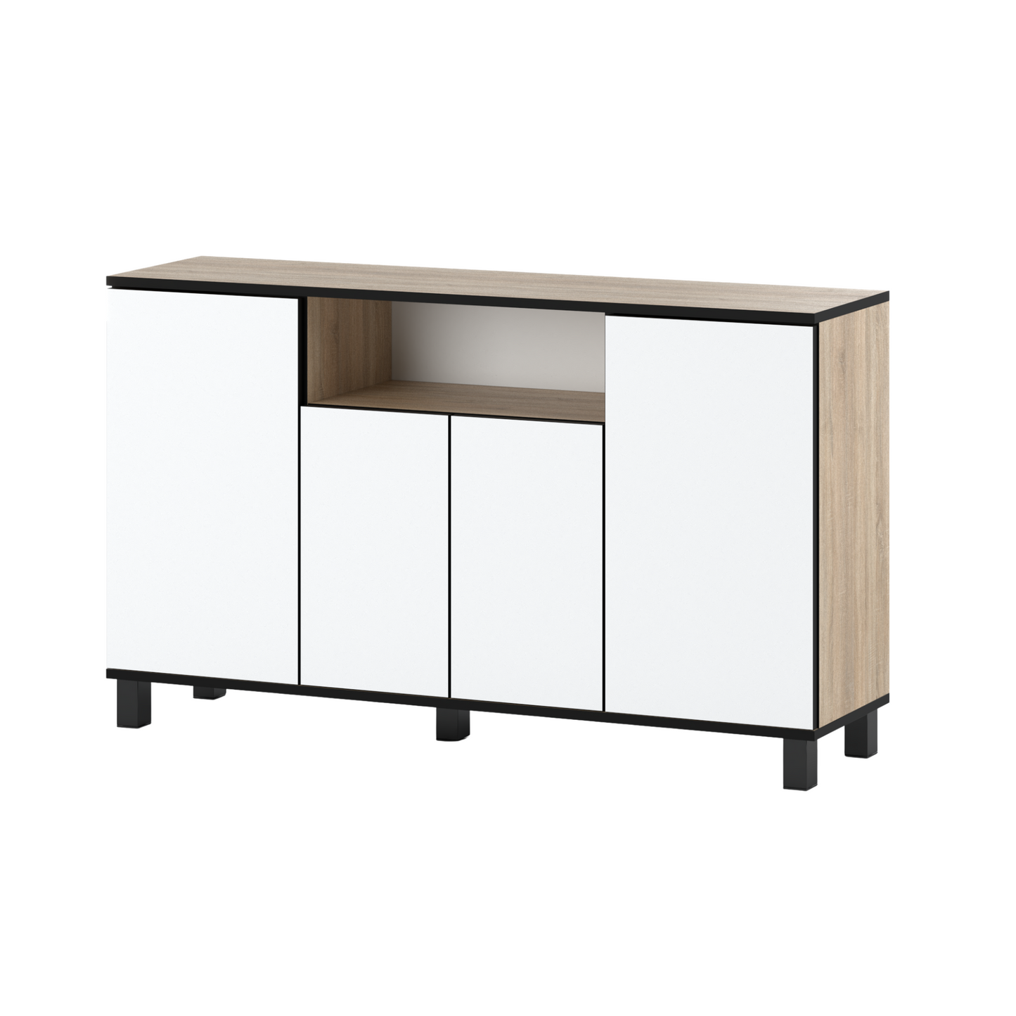 CALVIN – TV-Schrank mit 4 Türen – Wohnzimmer Sideboard - Sonoma Eiche / Weiß Matt