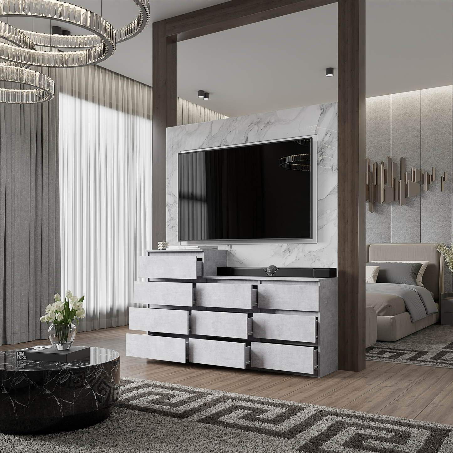GABRIEL - Kommode / Sideboard mit 10 Schubladen (6+4) - Beton-Optik