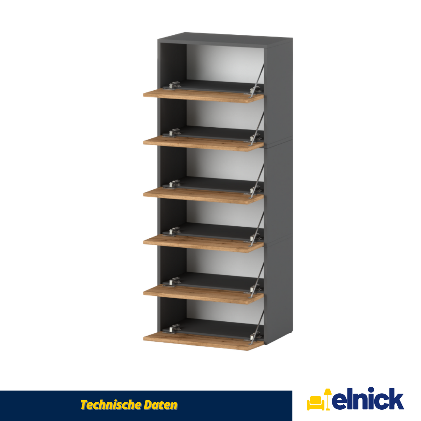 JACK - Schuhschrank - 6-stufig Schuhkipper - Anthrazit Grau / Wotan Eiche