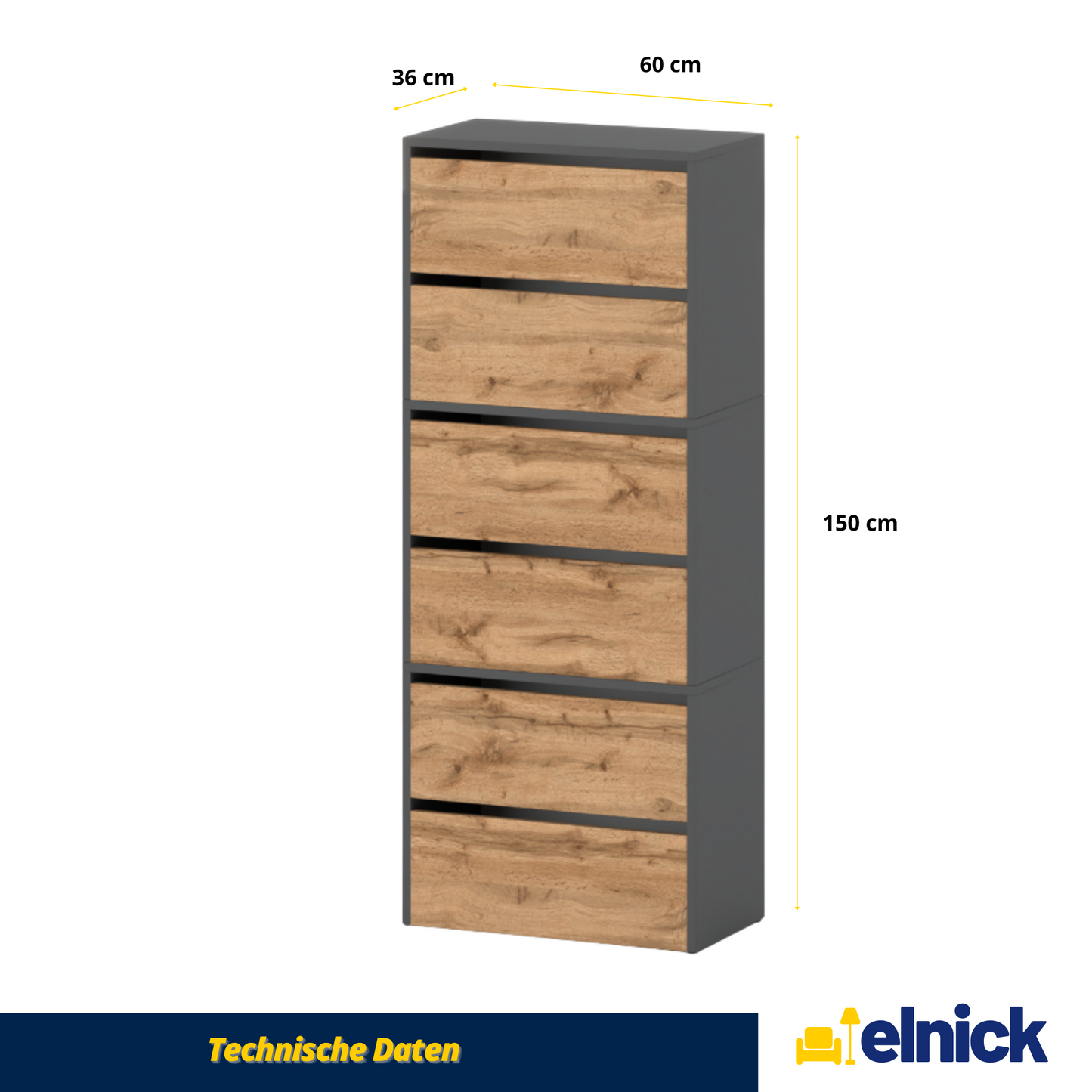 JACK - Schuhschrank - 6-stufig Schuhkipper - Anthrazit Grau / Wotan Eiche