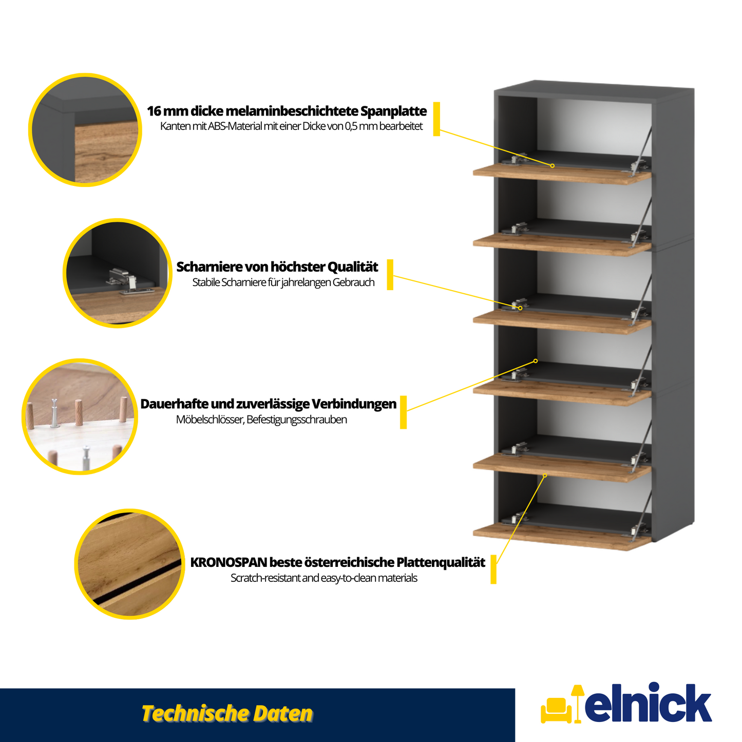JACK - Schuhschrank - 6-stufig Schuhkipper - Anthrazit Grau / Wotan Eiche