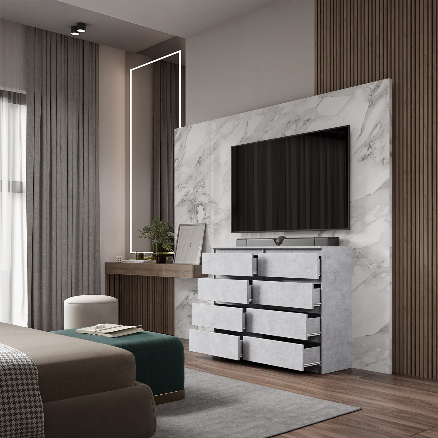GABRIEL - Kommode / Sideboard mit 8 Schubladen - Beton-Optik
