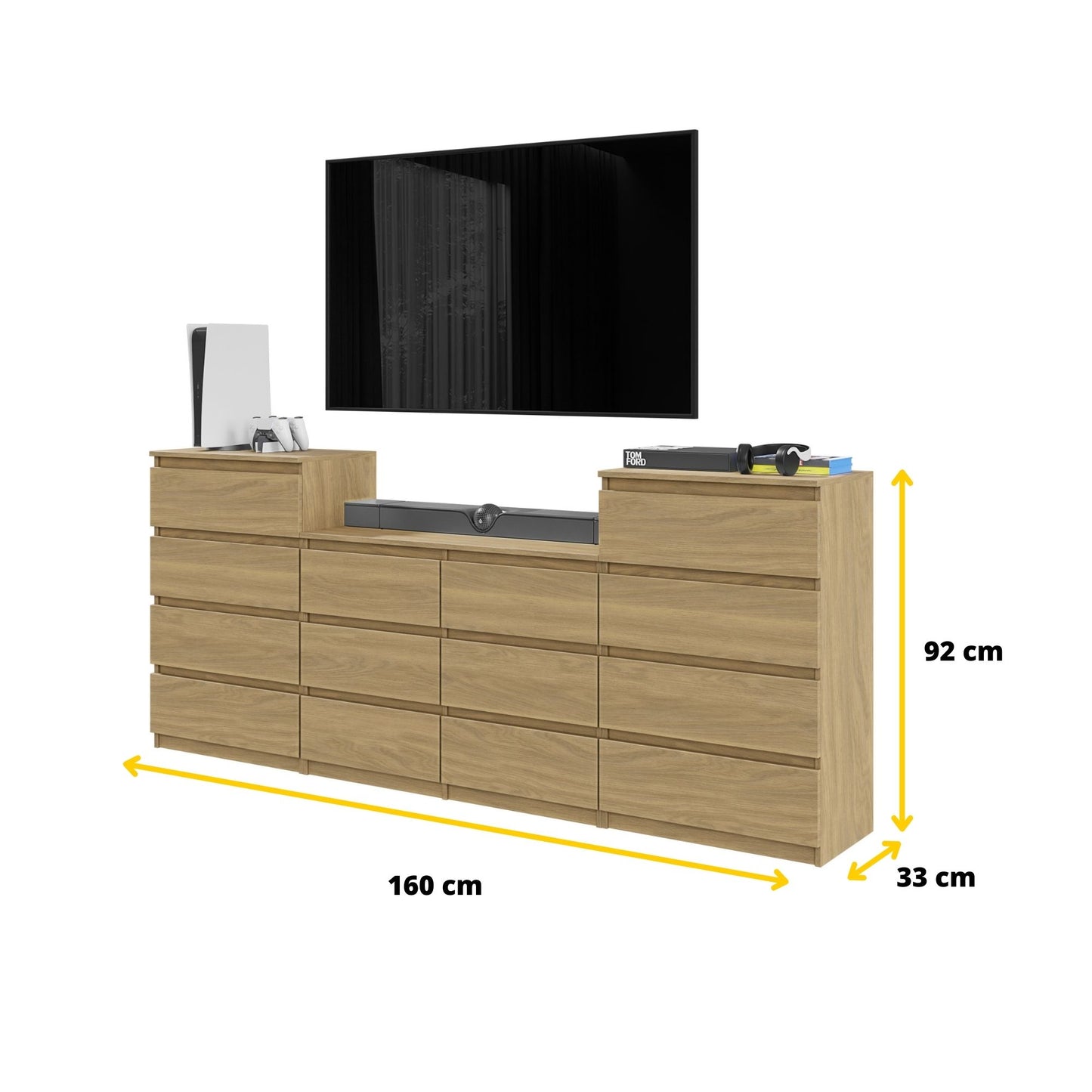 GABRIEL - Kommode / Sideboard mit 14 Schubladen (4+6+4) - Lancelot Eiche