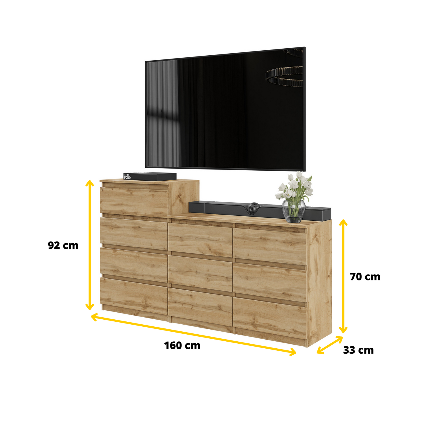 GABRIEL - Kommode / Sideboard mit 10 Schubladen (6+4) - Lancelot Eiche