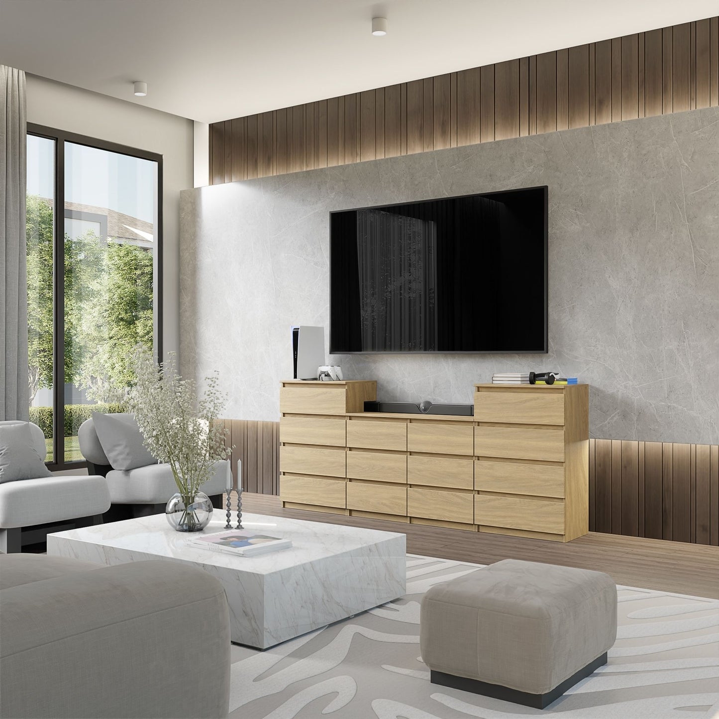GABRIEL - Kommode / Sideboard mit 14 Schubladen (4+6+4) - Lancelot Eiche