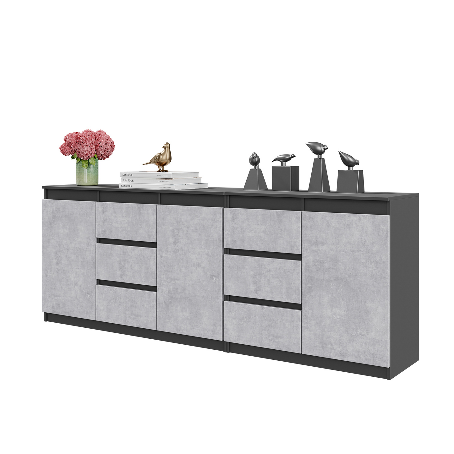 MIKEL - Kommode / Sideboard mit 6 Schubladen und 3 Türen - Anthrazit Grau / Beton-Optik