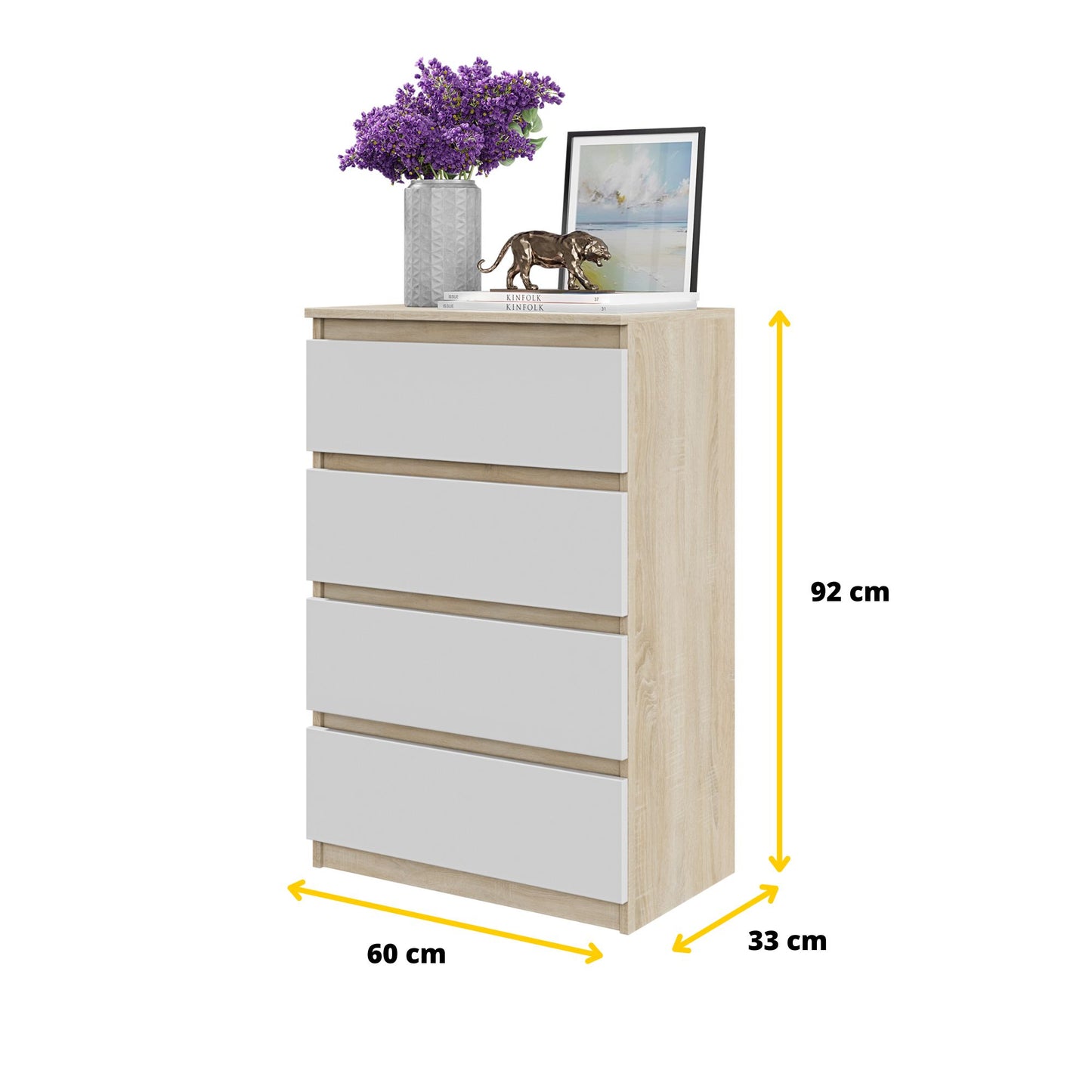 GABRIEL - Kommode / Sideboard mit 4 Schubladen - Sonoma Eiche / Weiß Matt