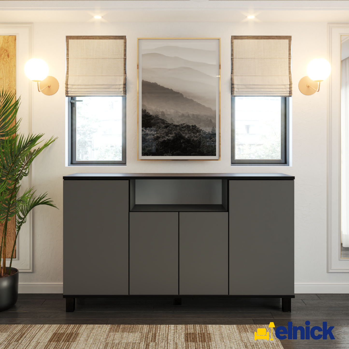 CALVIN – TV-Schrank mit 4 Türen – Wohnzimmer Sideboard - Anthrazit Grau