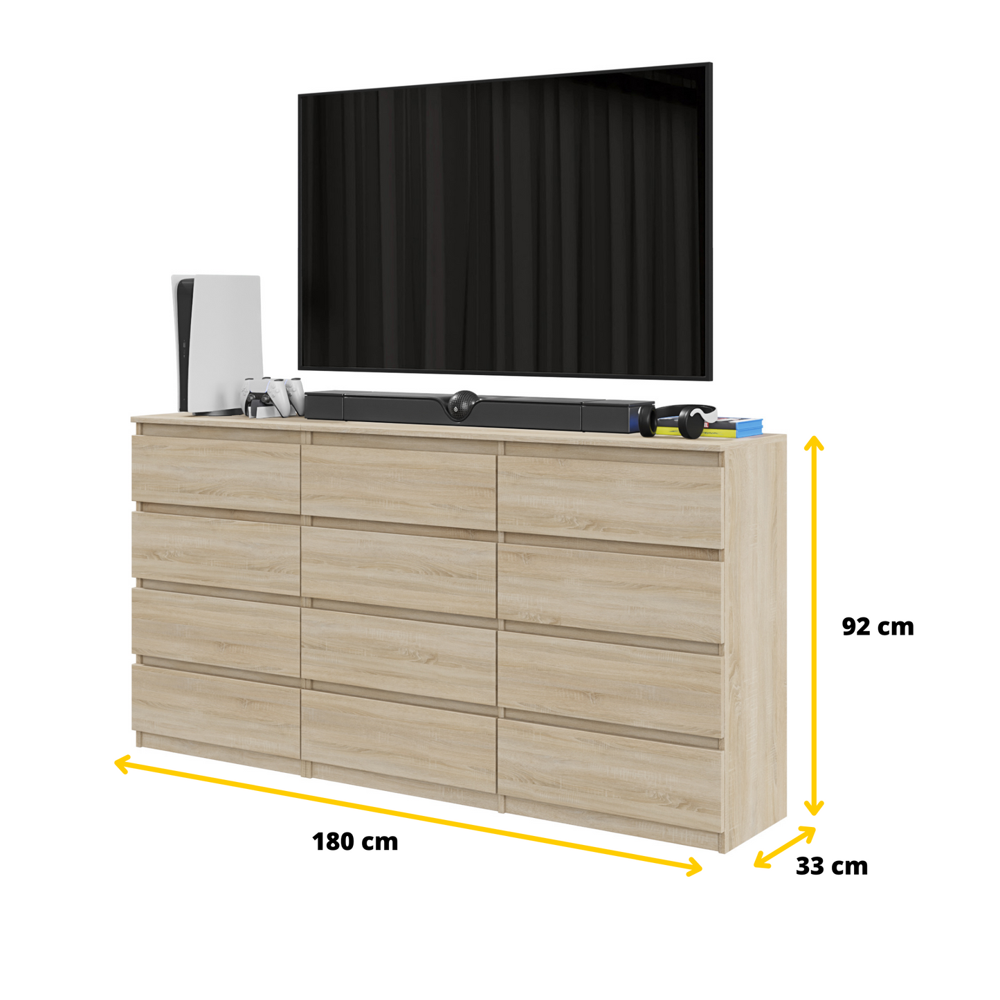 GABRIEL - Kommode / Sideboard mit 12 Schubladen (8+4) - Sonoma Eiche