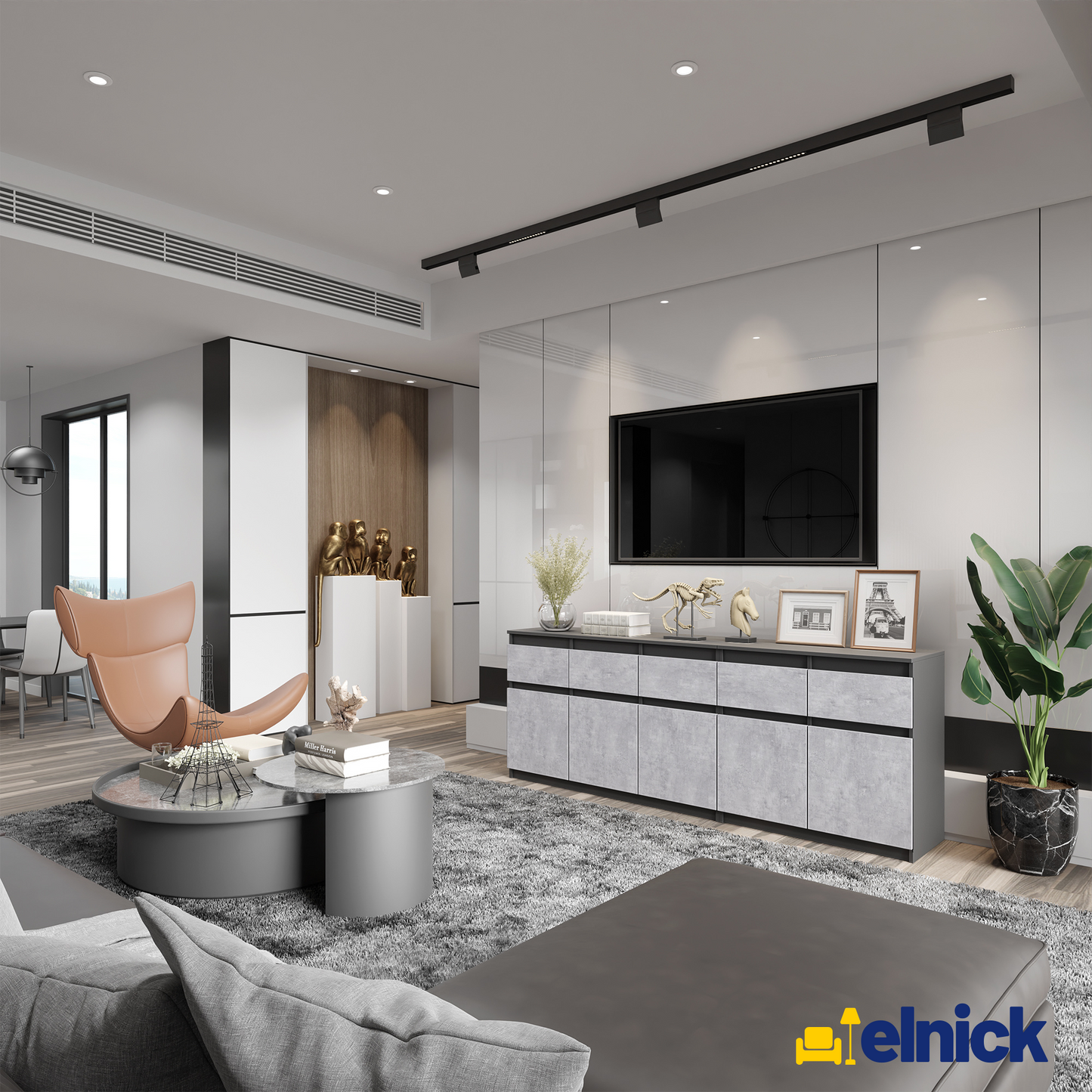 NOAH - Kommode / Sideboard mit 5 Schubladen und 5 Türen - Anthrazit Grau / Beton-Optik