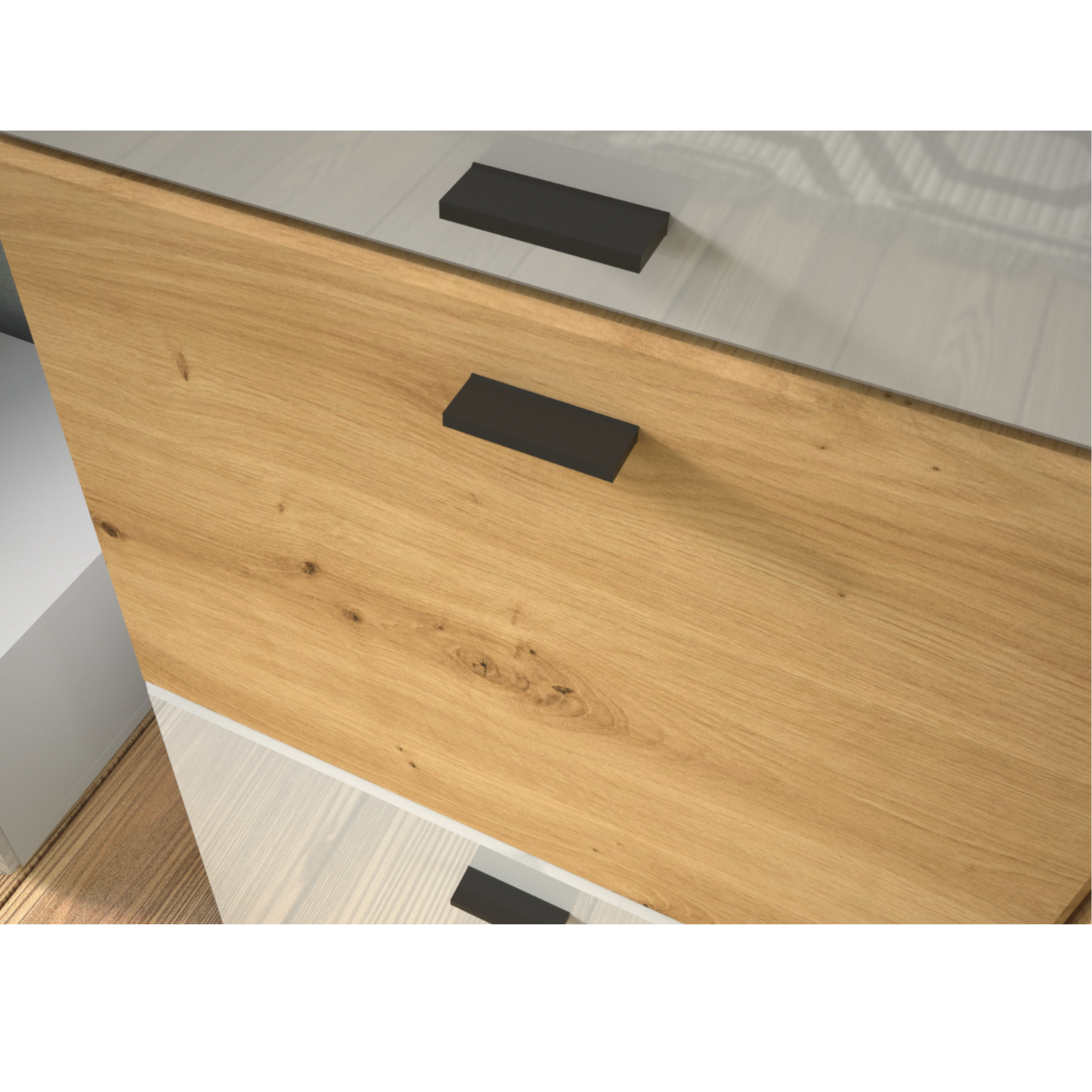 Wohnwand MILA - Wohnzimmer-Möbel-Set - Eiche Artisan / Weiß Gloss