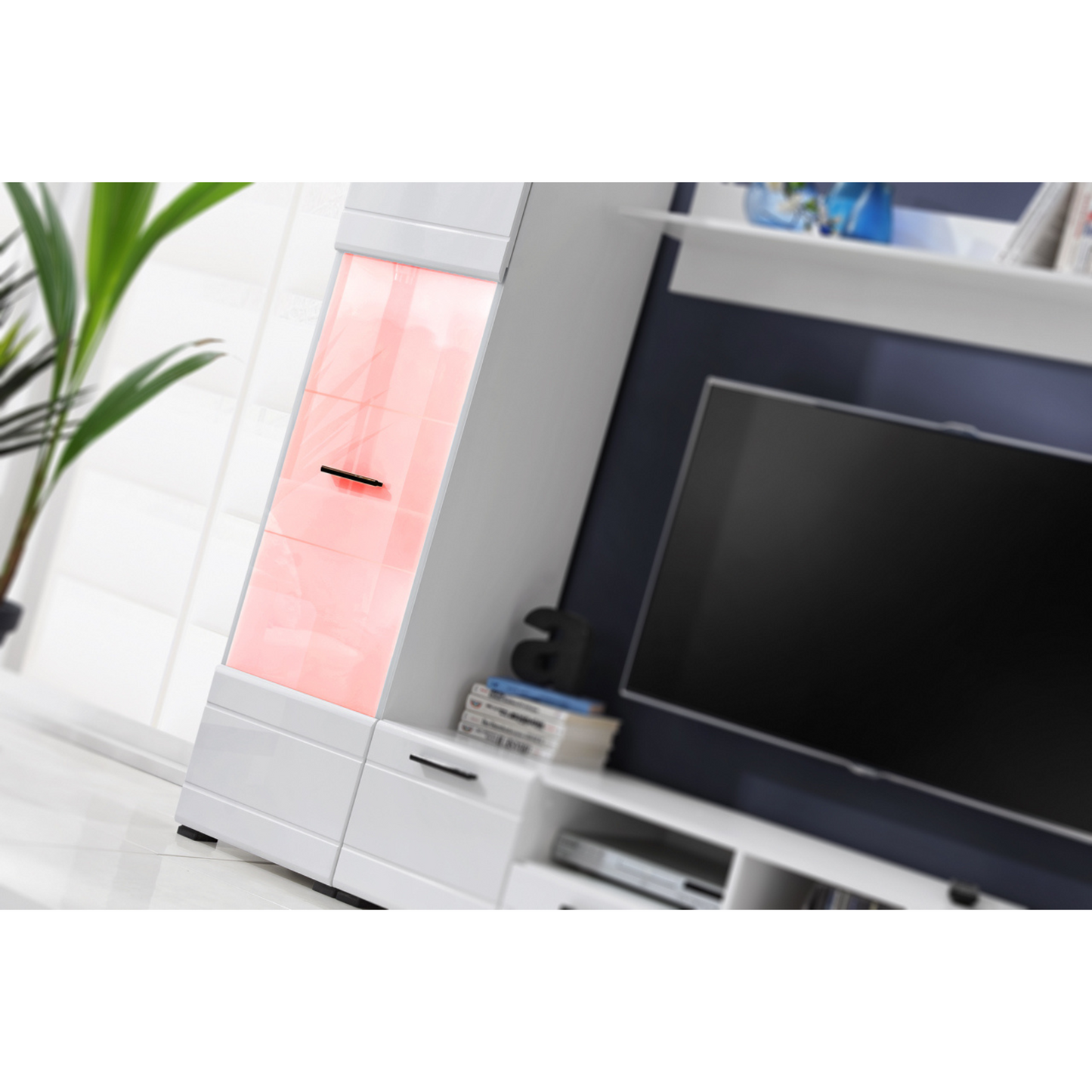 Wohnwand SWITCH - Wohnzimmer-Möbel-Set - Weiß matt / Weiß Gloss