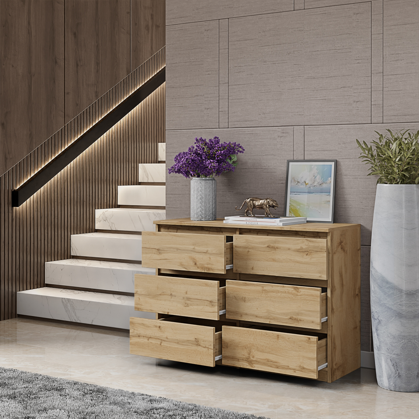 GABRIEL - Kommode / Sideboard mit 6 Schubladen - Lancelot Eiche