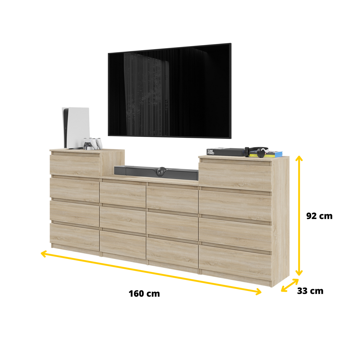 GABRIEL - Kommode / Sideboard mit 14 Schubladen (4+6+4) - Sonoma Eiche