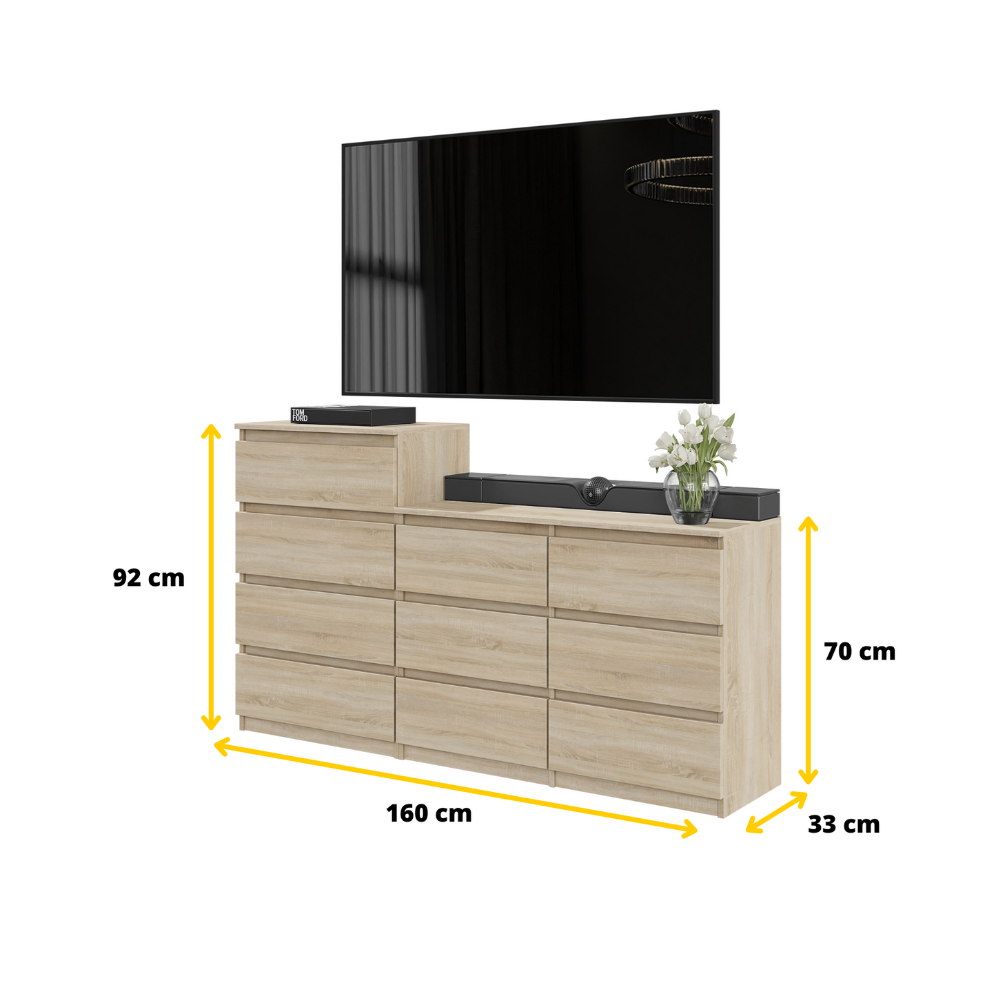 GABRIEL - Kommode / Sideboard mit 10 Schubladen (6+4) - Sonoma Eiche