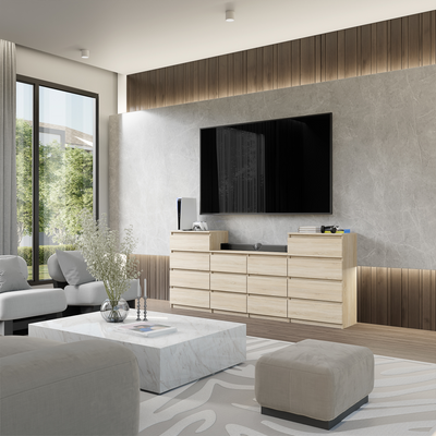 GABRIEL - Kommode / Sideboard mit 14 Schubladen (4+6+4) - Sonoma Eiche