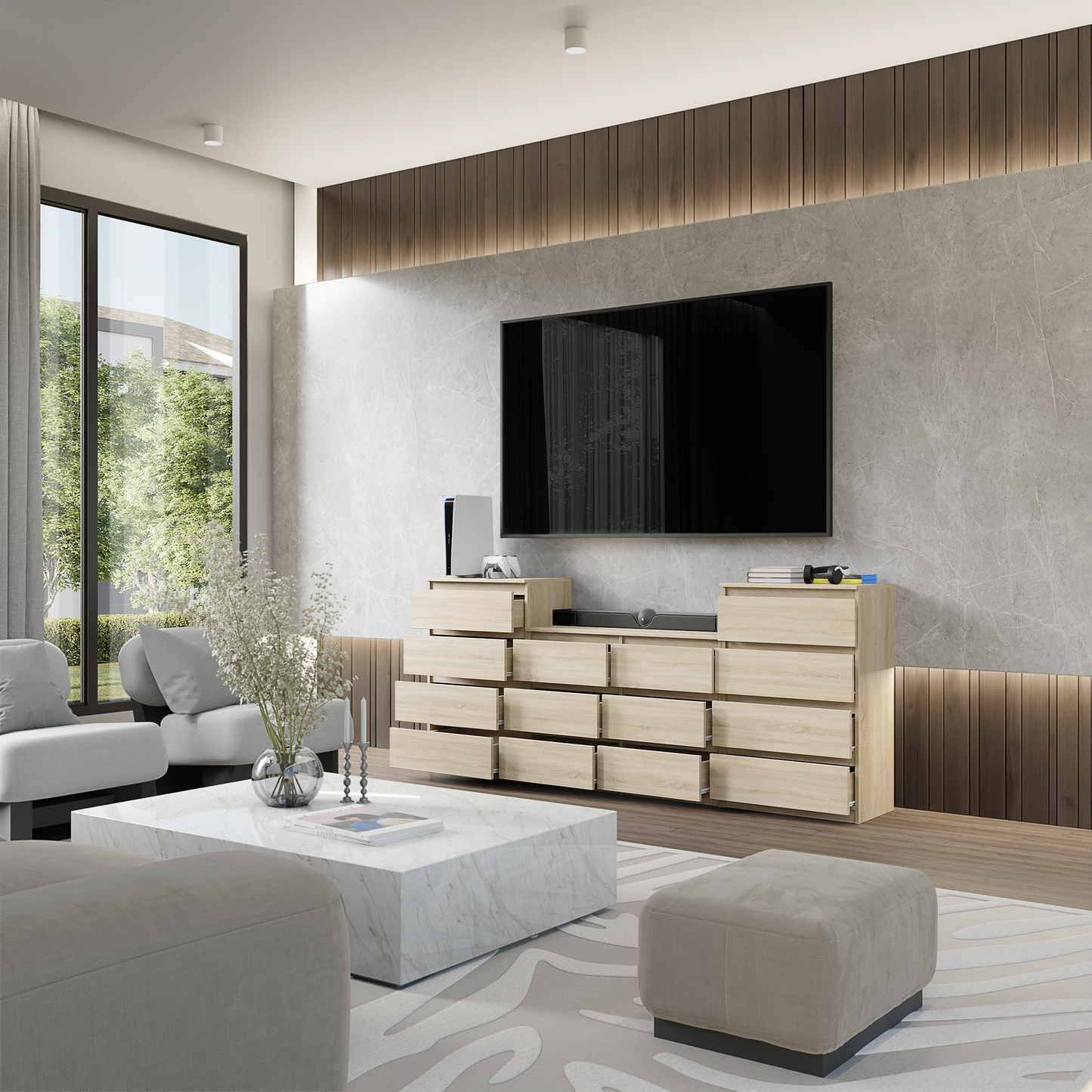 GABRIEL - Kommode / Sideboard mit 14 Schubladen (4+6+4) - Sonoma Eiche