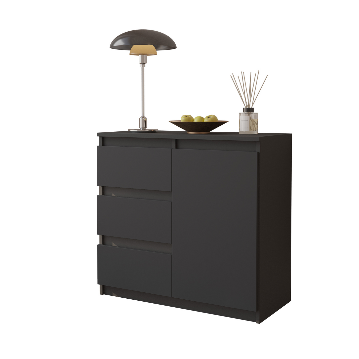 MIKEL - Kommode / Sideboard mit 3 Schubladen und 1 Tür - Anthrazit Grau