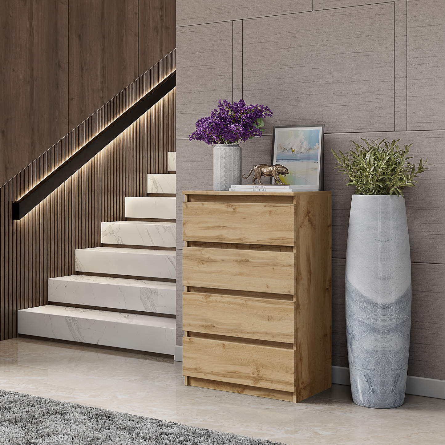 GABRIEL - Kommode / Sideboard mit 4 Schubladen - Lancelot Eiche
