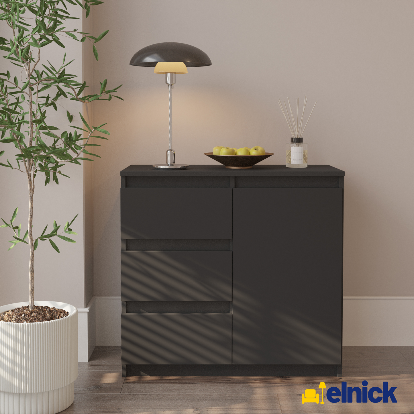 MIKEL - Kommode / Sideboard mit 3 Schubladen und 1 Tür - Anthrazit Grau