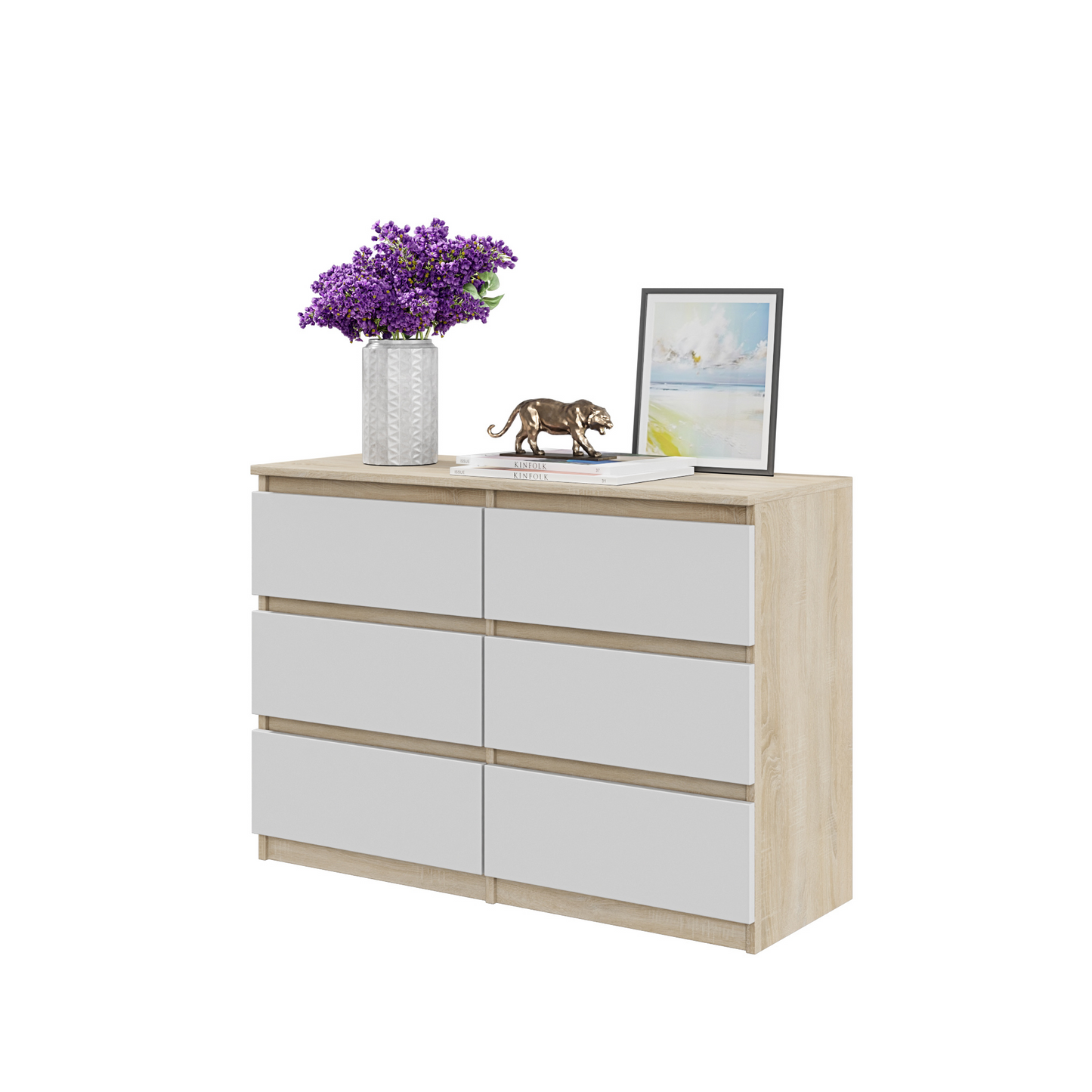 GABRIEL - Kommode / Sideboard mit 6 Schubladen - Sonoma Eiche / Weiß Matt