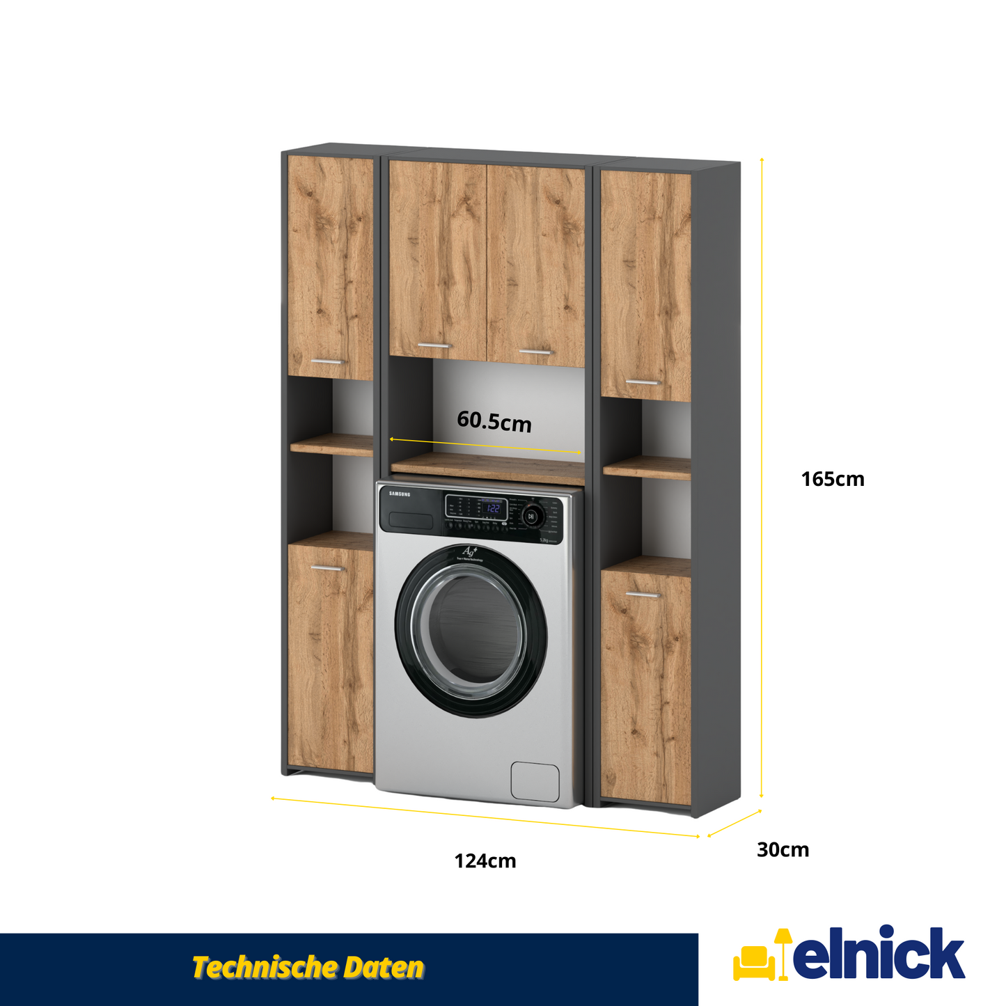 EMMA Badezimmerschrank-Set mit Türen und Einlegeböden - Anthrazit Grau / Wotan Eiche