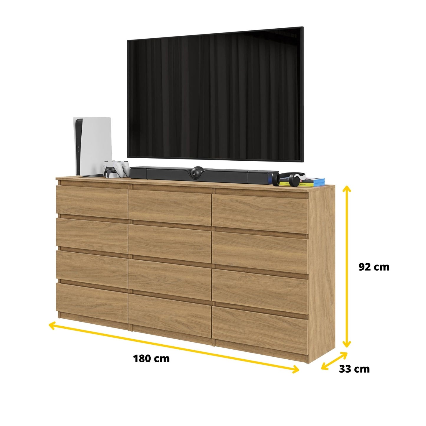 GABRIEL - Kommode / Sideboard mit 12 Schubladen (8+4) - Lancelot Eiche