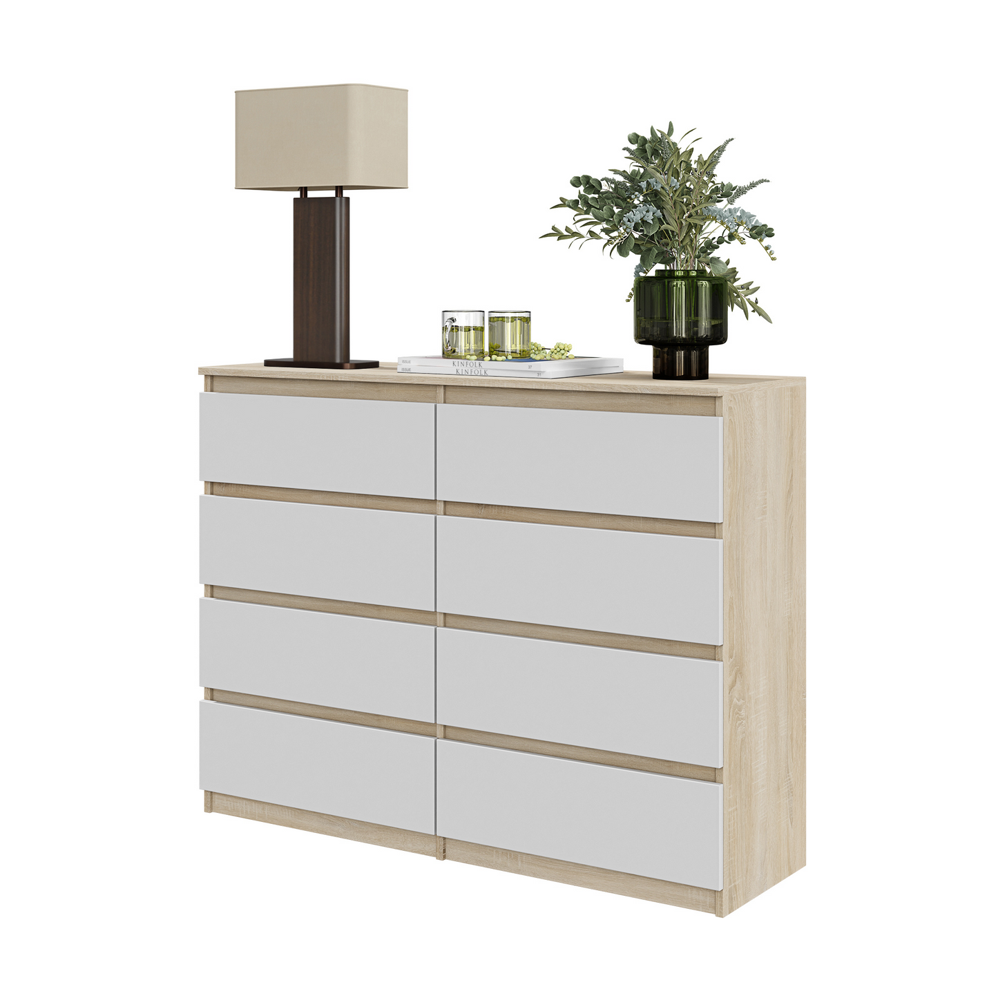 GABRIEL - Kommode / Sideboard mit 8 Schubladen - Sonoma Eiche / Weiß Matt