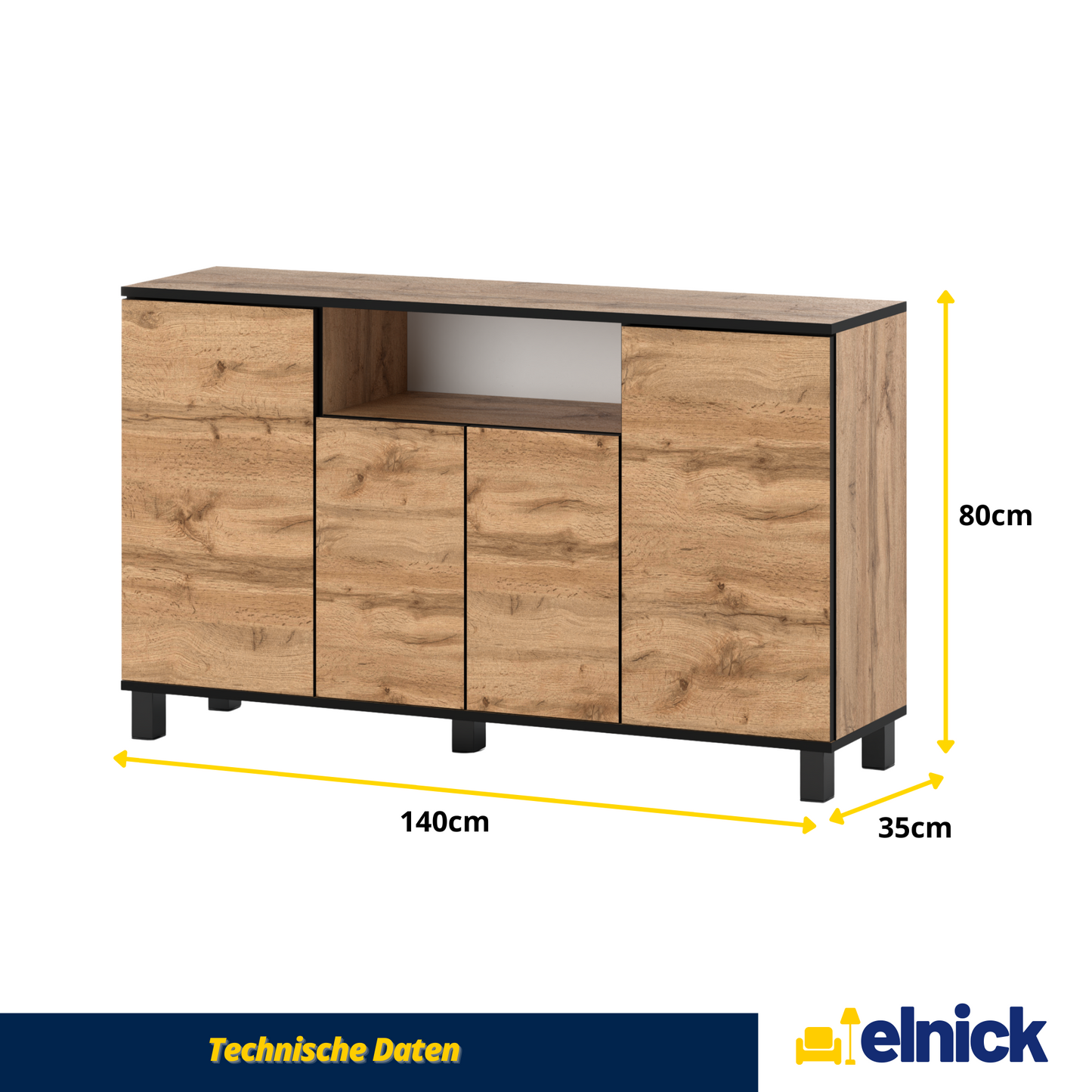 CALVIN – TV-Schrank mit 4 Türen – Wohnzimmer Sideboard - Wotan Eiche