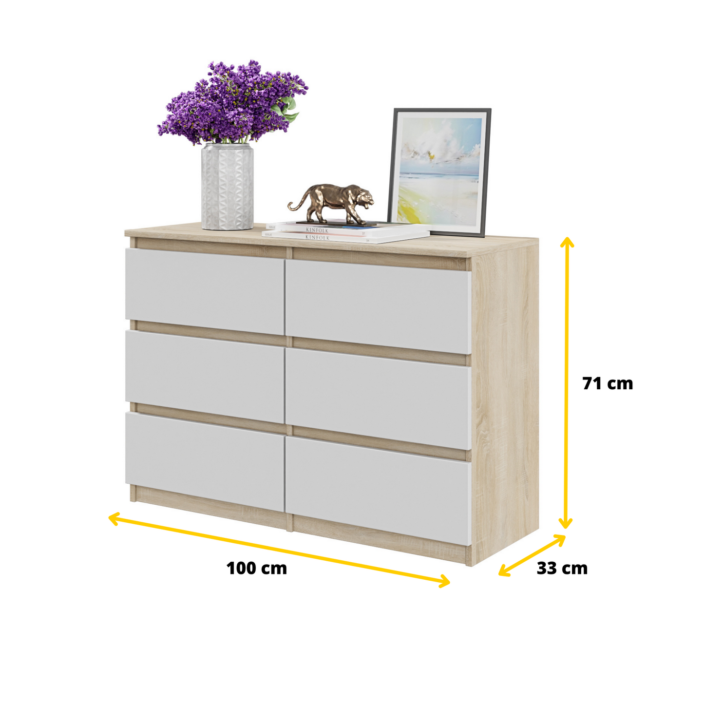 GABRIEL - Kommode / Sideboard mit 6 Schubladen - Sonoma Eiche / Weiß Matt