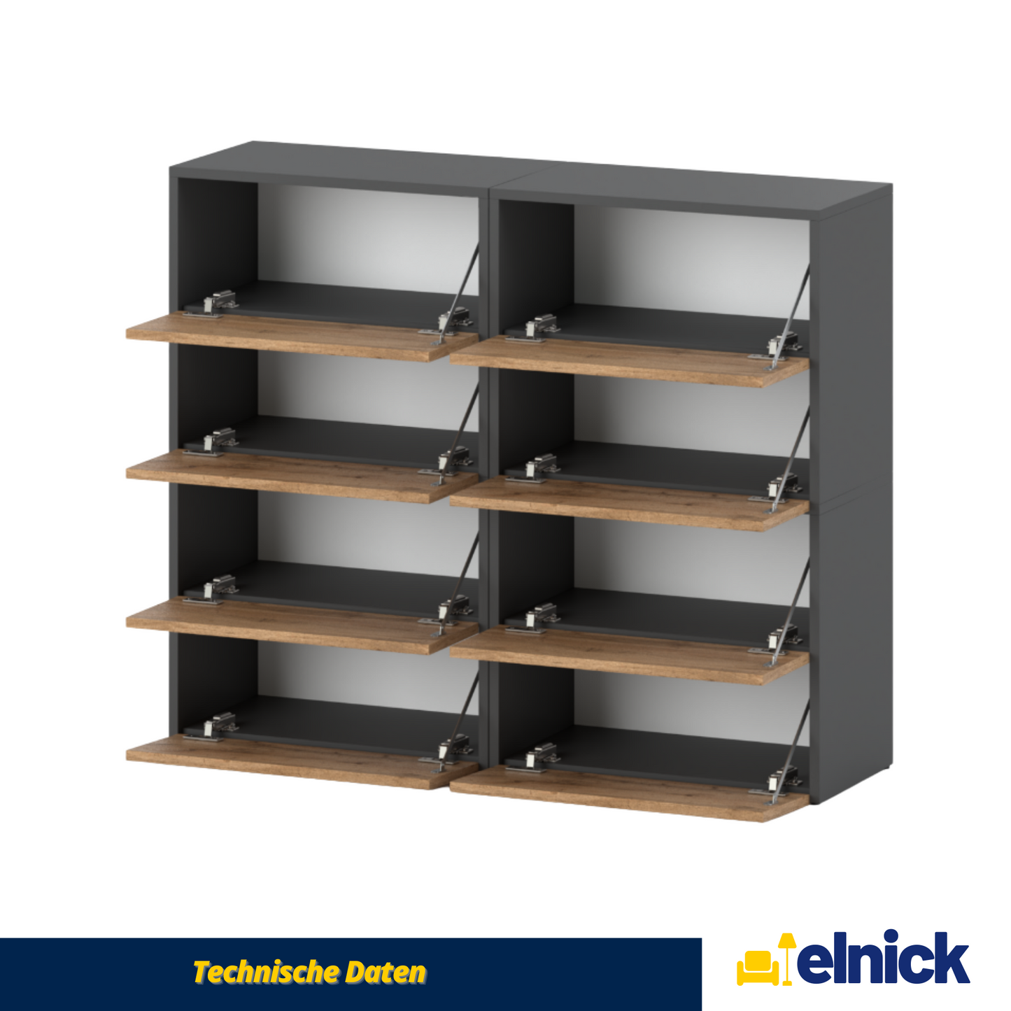 JACK - Schuhschrank - 8-stufig Schuhkipper - Anthrazit Grau / Wotan Eiche