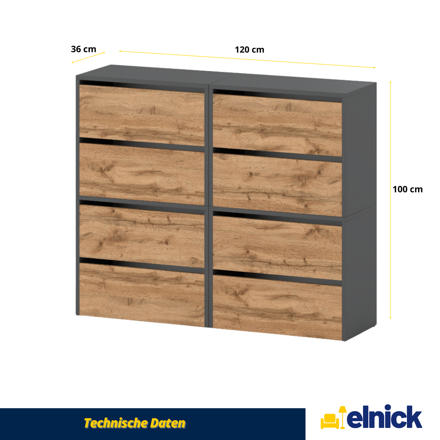 JACK - Schuhschrank - 8-stufig Schuhkipper - Anthrazit Grau / Wotan Eiche