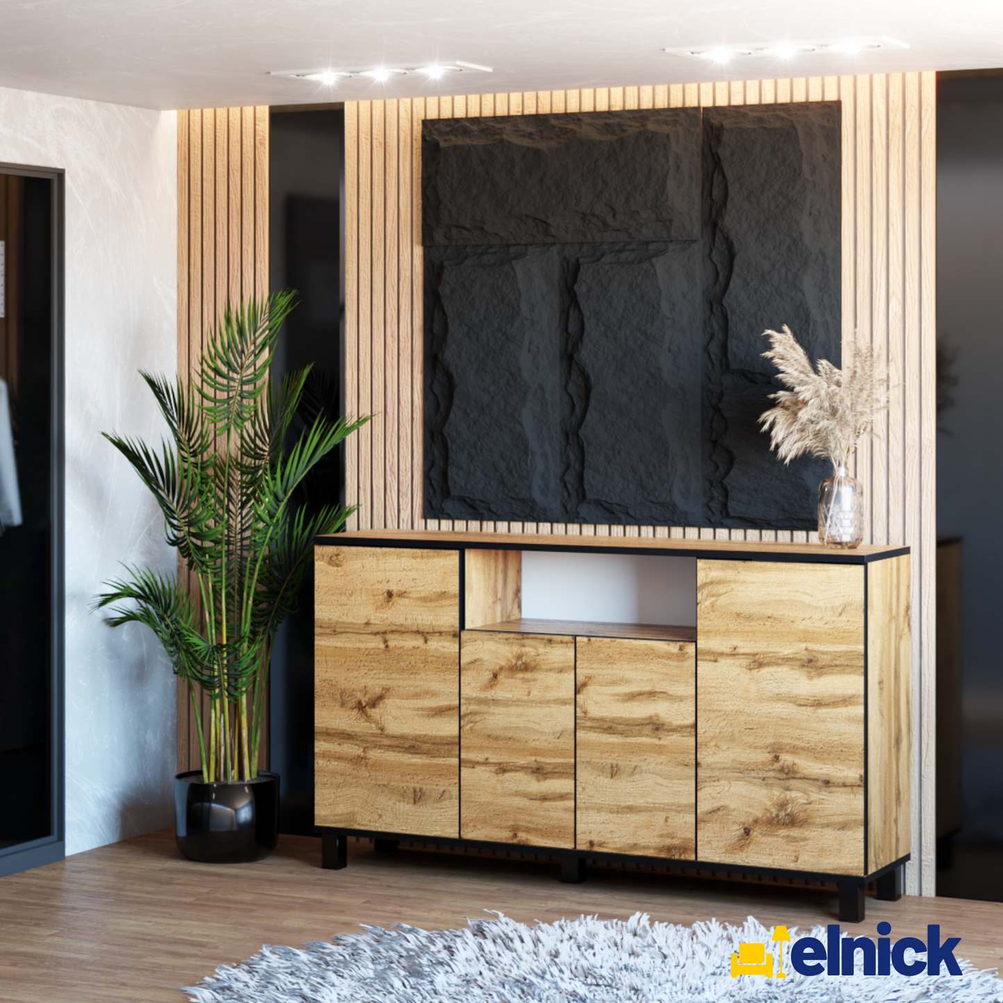 CALVIN – TV-Schrank mit 4 Türen – Wohnzimmer Sideboard - Wotan Eiche