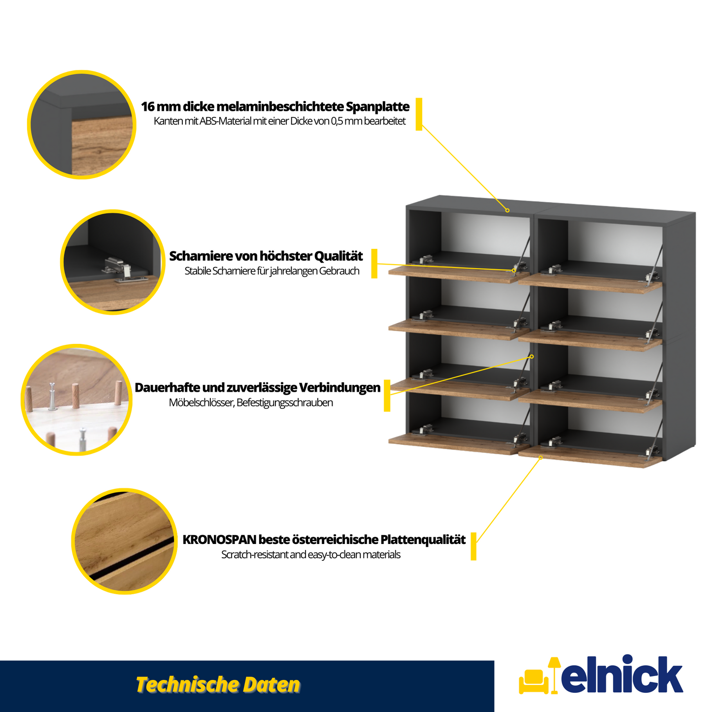 JACK - Schuhschrank - 8-stufig Schuhkipper - Anthrazit Grau / Wotan Eiche