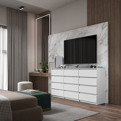 GABRIEL - Kommode / Sideboard mit 12 Schubladen (8+4) - Weiß Matt