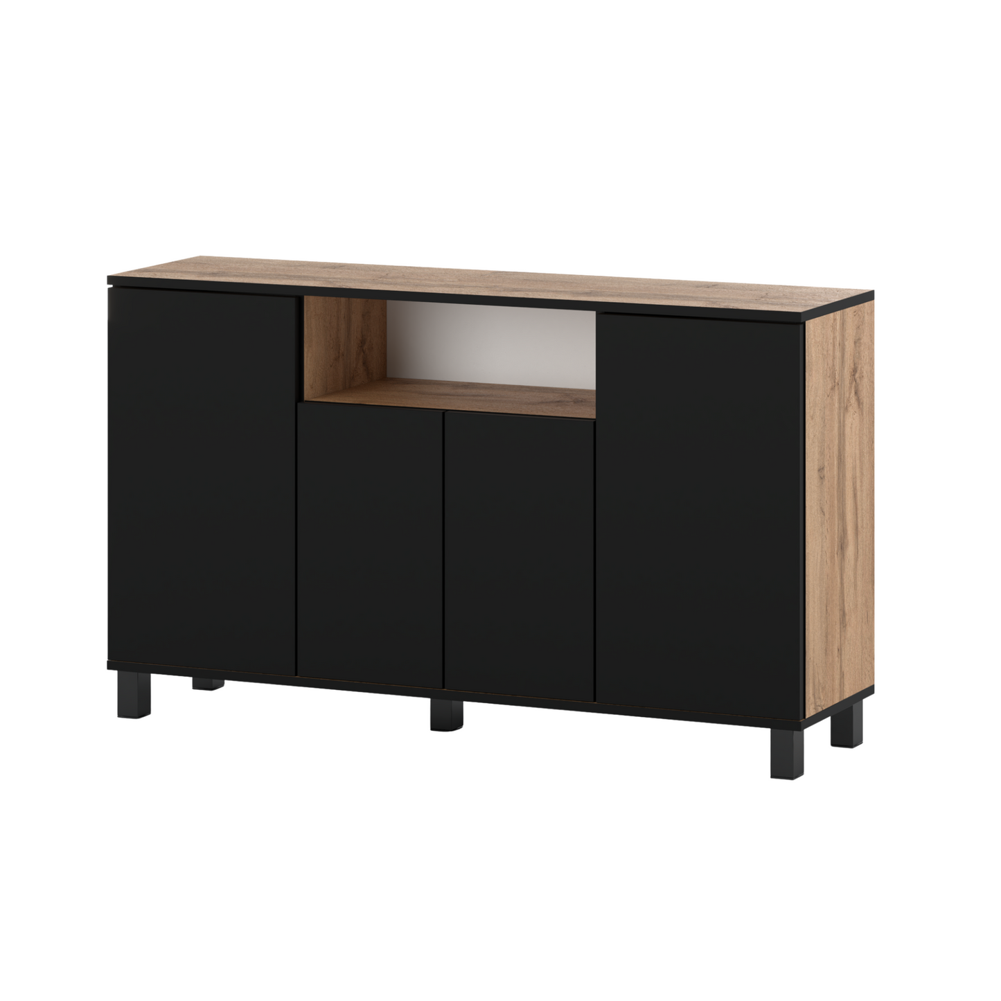 CALVIN – TV-Schrank mit 4 Türen – Wohnzimmer Sideboard - Wotan Eiche / Schwarz Matt