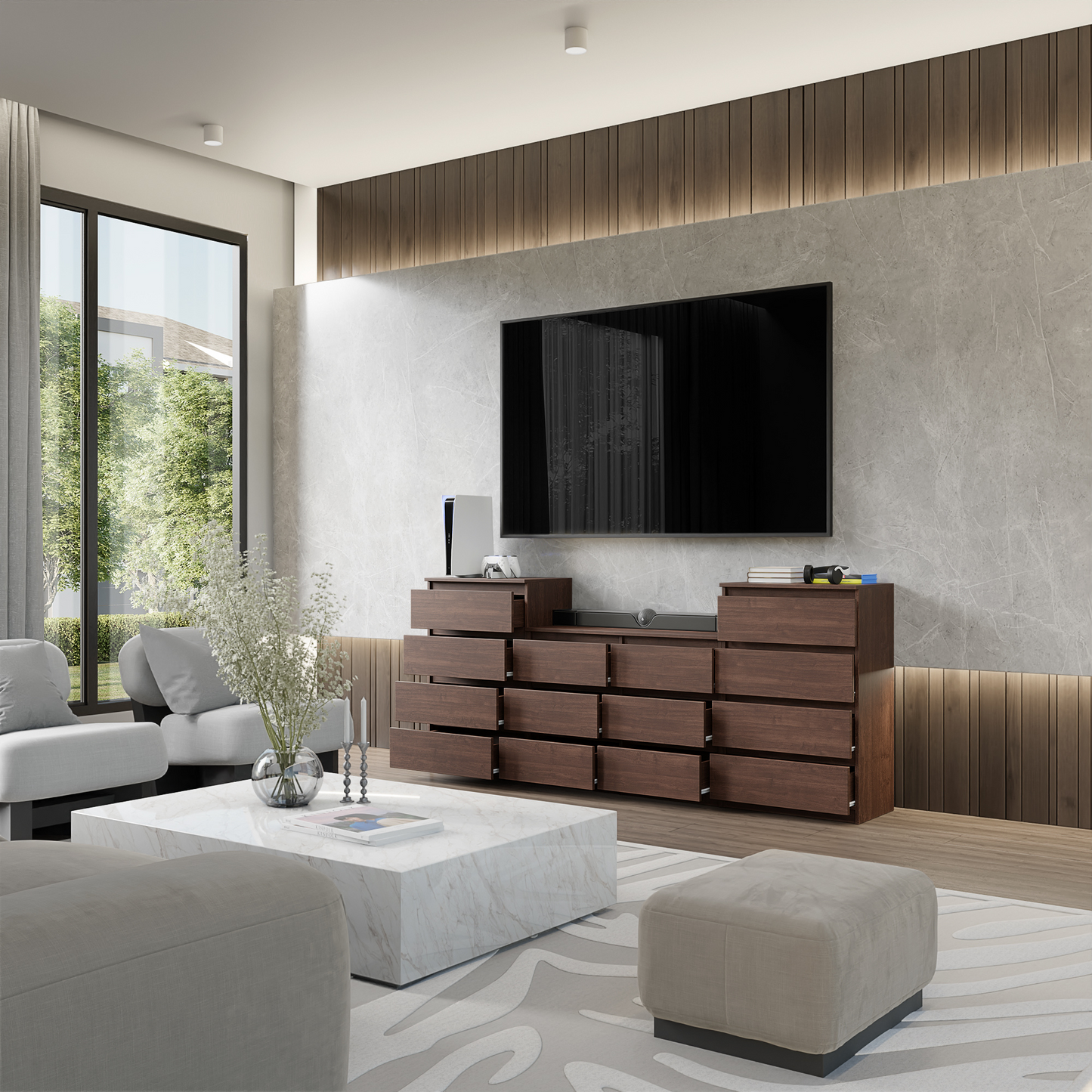 GABRIEL - Kommode / Sideboard mit 14 Schubladen (4+6+4) - Wenge