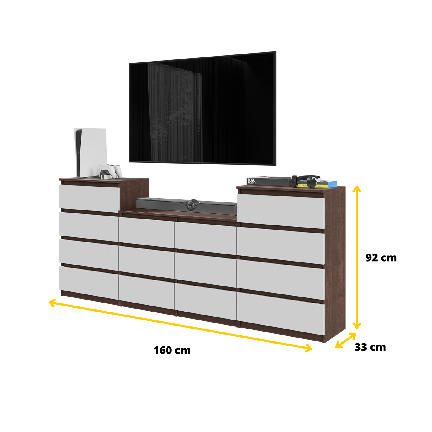GABRIEL - Kommode / Sideboard mit 14 Schubladen (4+6+4) - Wenge / Weiß Matt