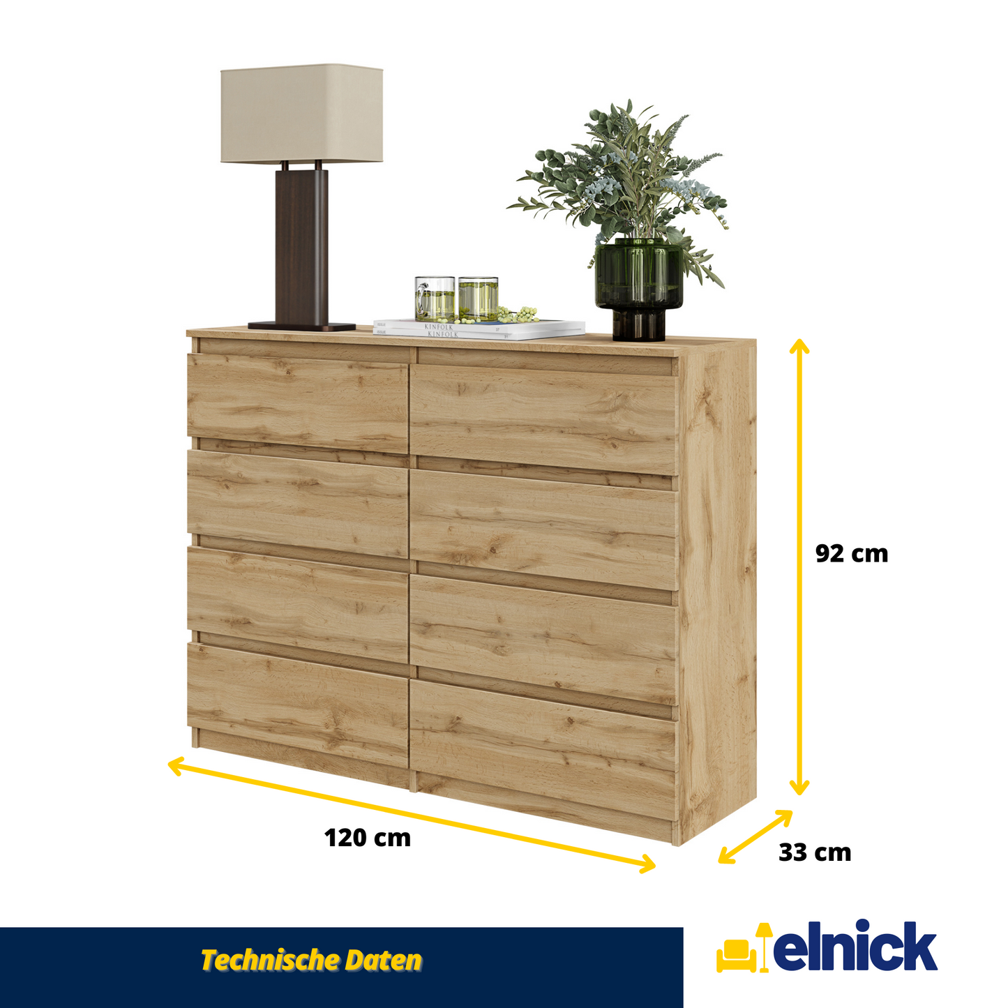 GABRIEL - Kommode / Sideboard mit 8 Schubladen - Wotan Eiche