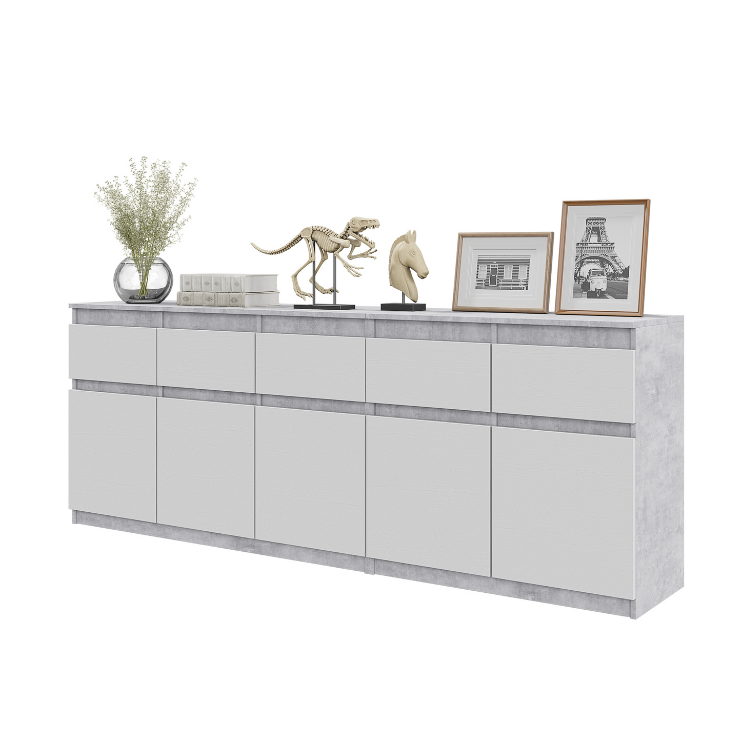 NOAH - Kommode / Sideboard mit 5 Schubladen und 5 Türen - Beton-Optik / Weiß Matt