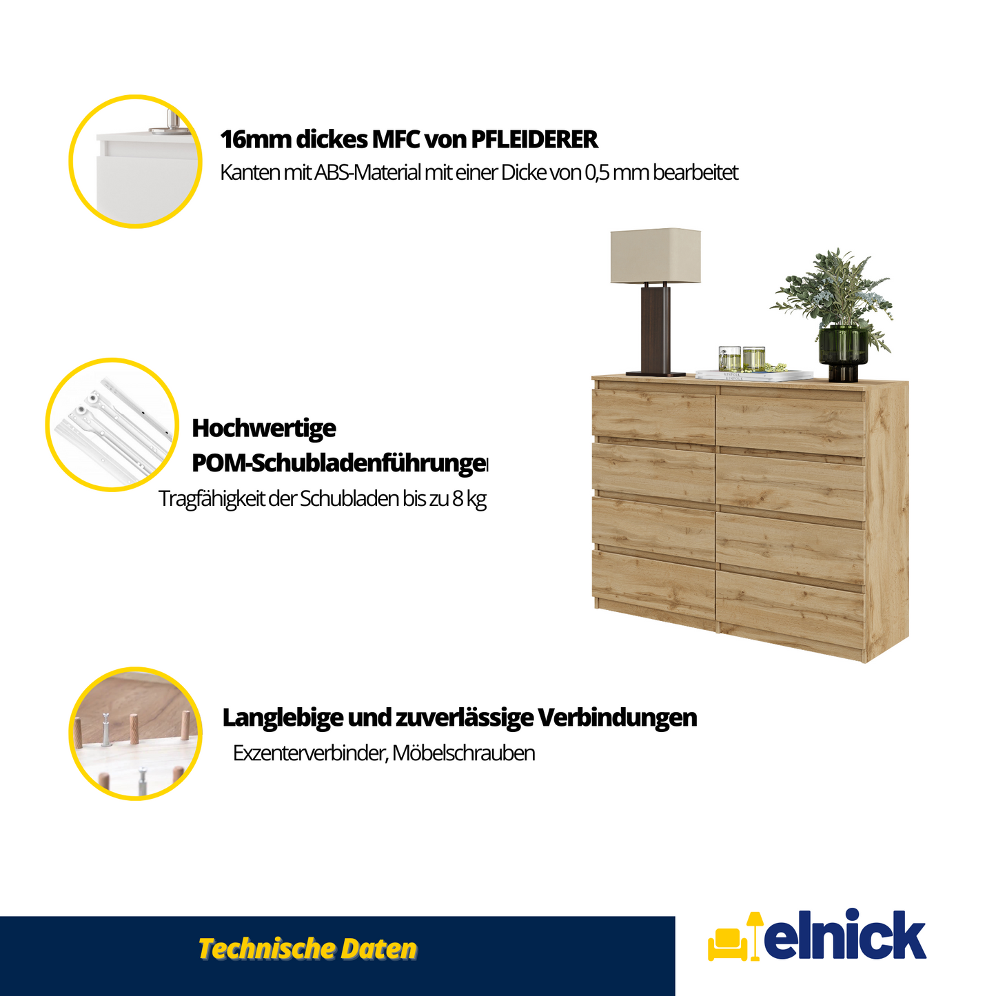 GABRIEL - Kommode / Sideboard mit 8 Schubladen - Wotan Eiche