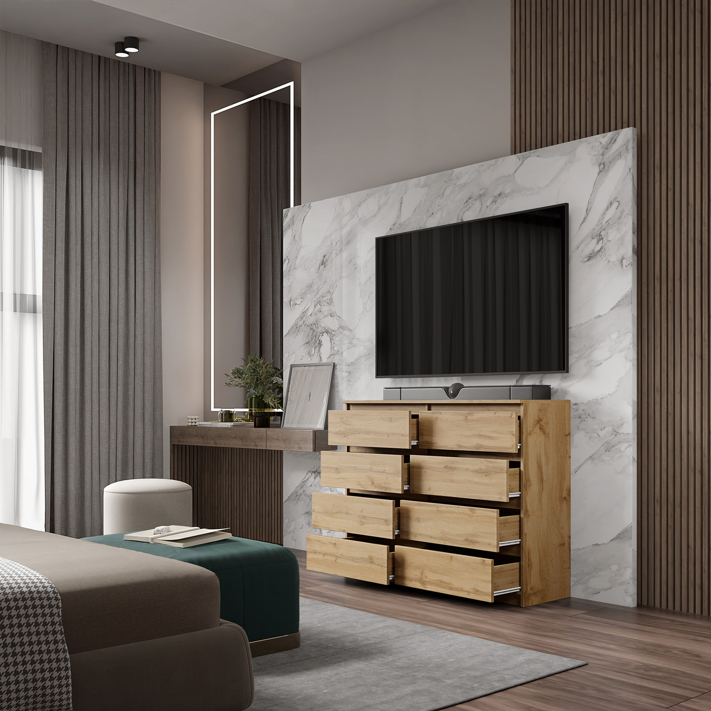 GABRIEL - Kommode / Sideboard mit 8 Schubladen - Wotan Eiche