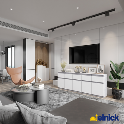 NOAH - Kommode / Sideboard mit 5 Schubladen und 5 Türen - Beton-Optik / Weiß Matt