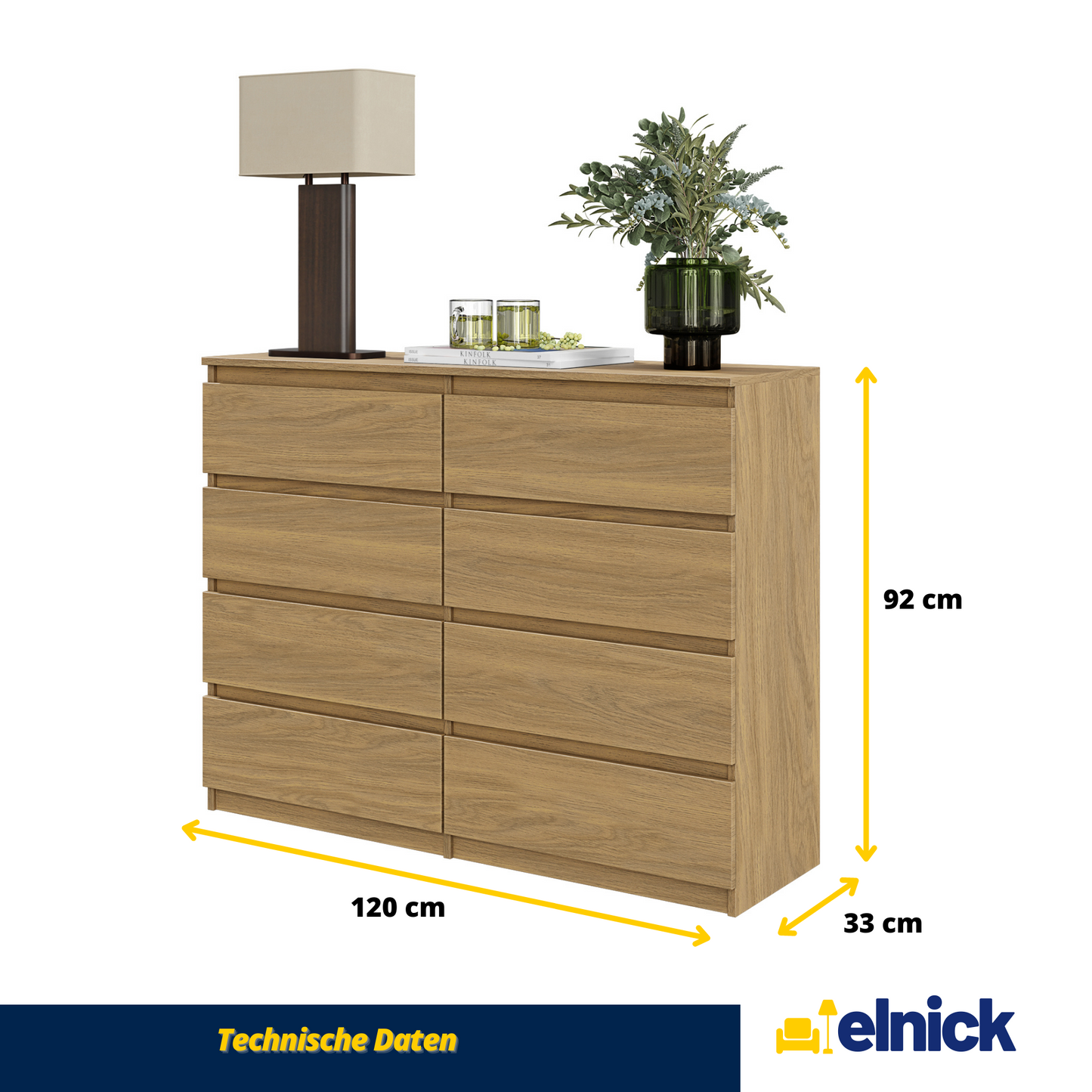 GABRIEL - Kommode / Sideboard mit 8 Schubladen - Lancelot Eiche