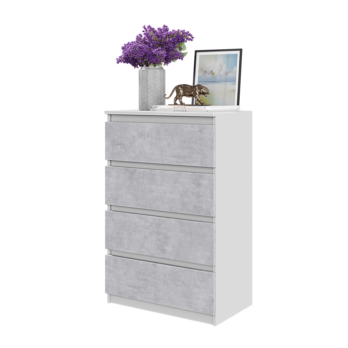 GABRIEL - Kommode / Sideboard mit 4 Schubladen - Weiß Matt / Concrete H92cm B60cm T33cm