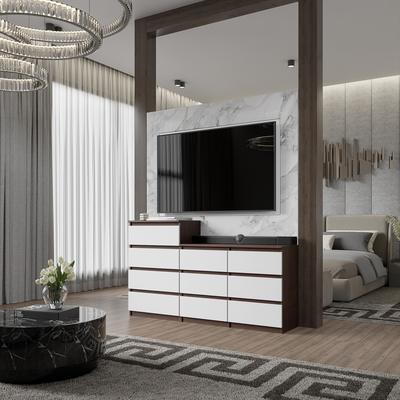 GABRIEL - Kommode / Sideboard mit 10 Schubladen (6+4) - Wenge / Weiß Matt