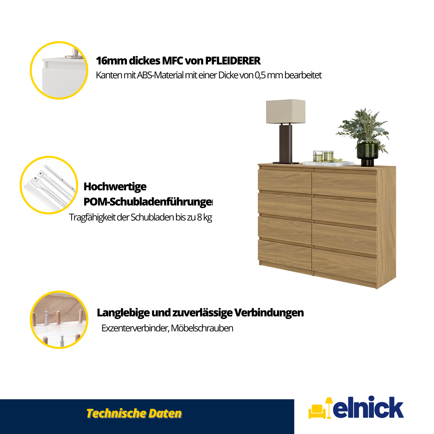 GABRIEL - Kommode / Sideboard mit 8 Schubladen - Lancelot Eiche