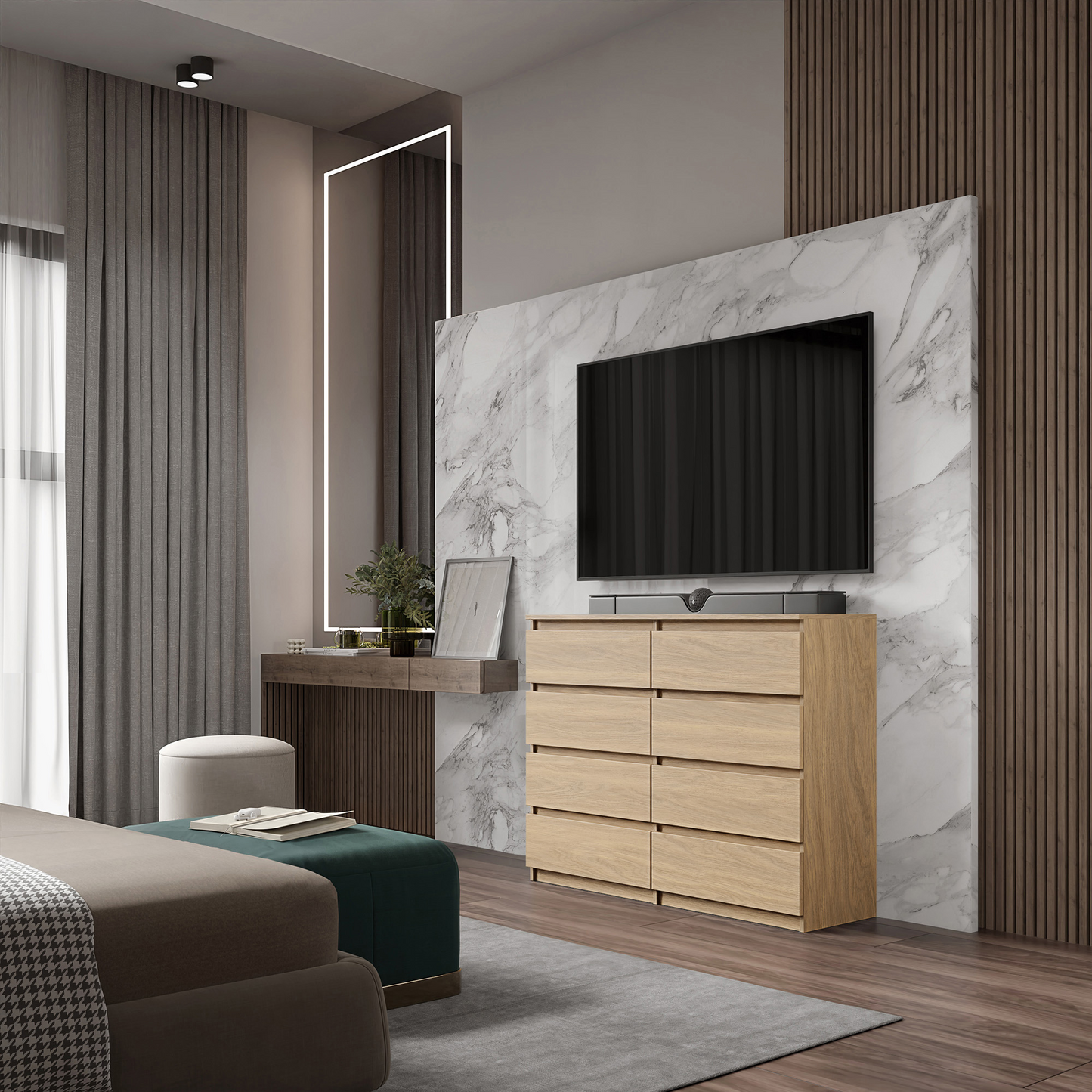 GABRIEL - Kommode / Sideboard mit 8 Schubladen - Lancelot Eiche
