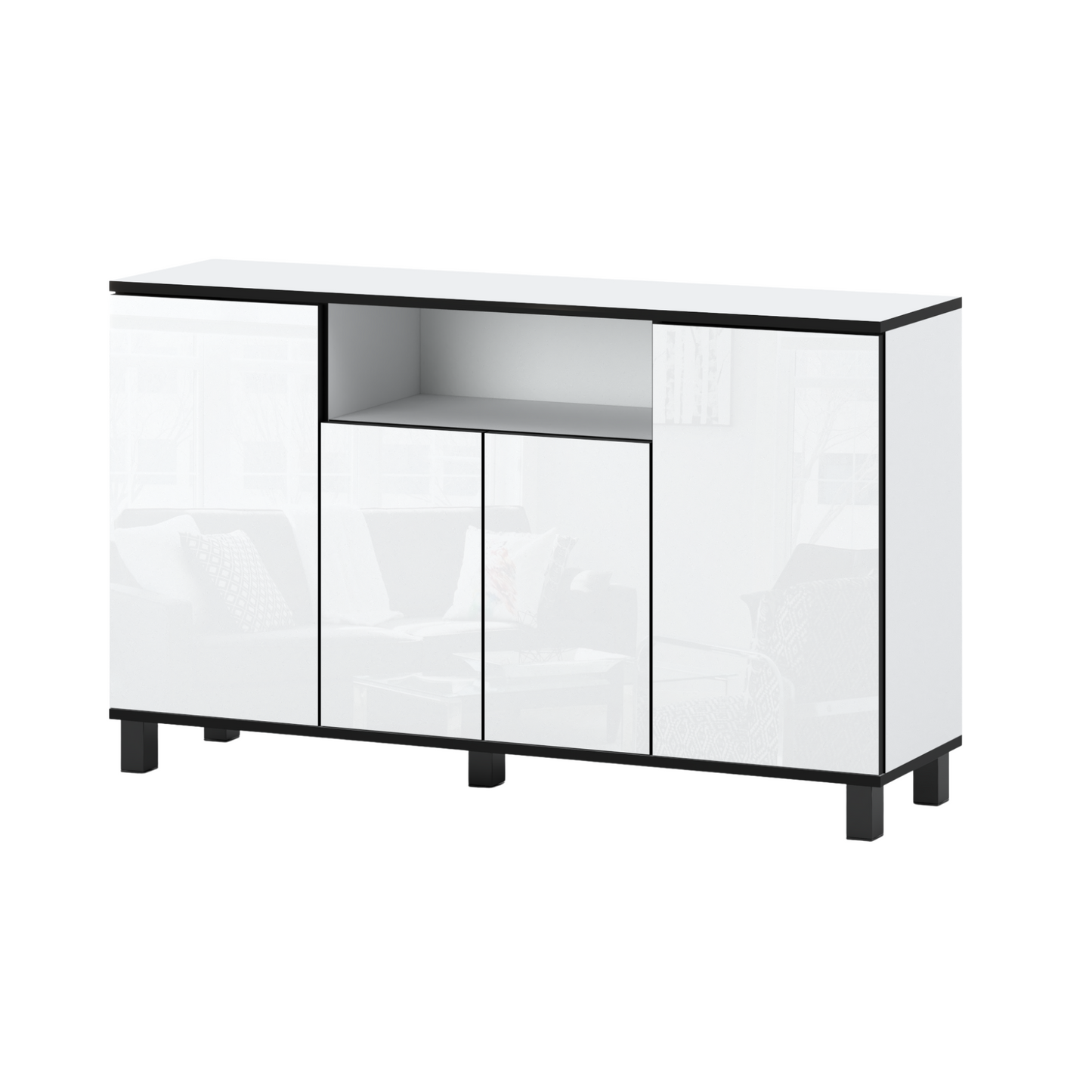 CALVIN – TV-Schrank mit 4 Türen – Wohnzimmer Sideboard - Weiß Gloss