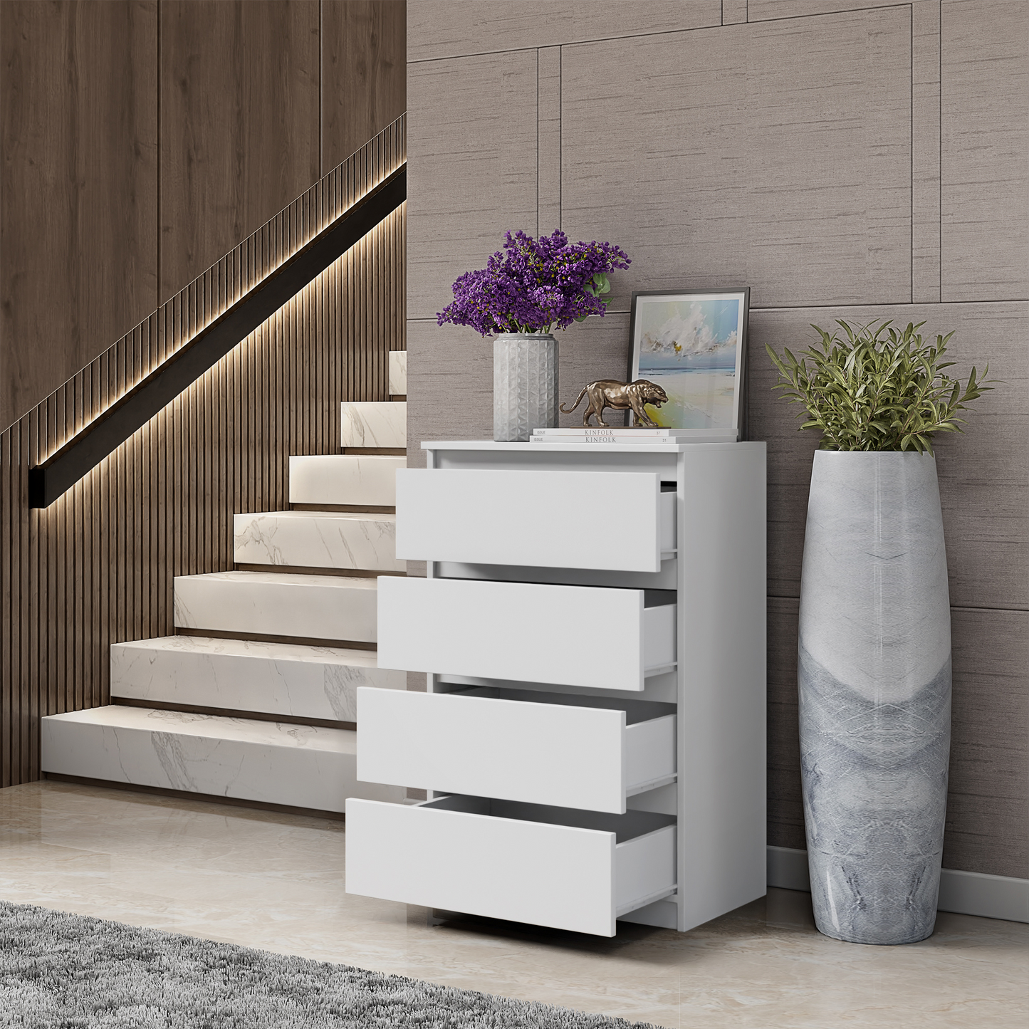 GABRIEL - Kommode / Sideboard mit 4 Schubladen - Weiß Matt